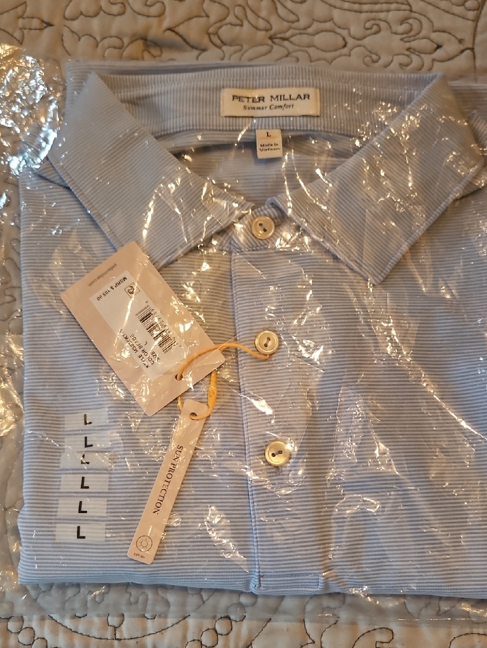 Peter Millar Light Blue and White Micro-Stripe Button-Down Shirt